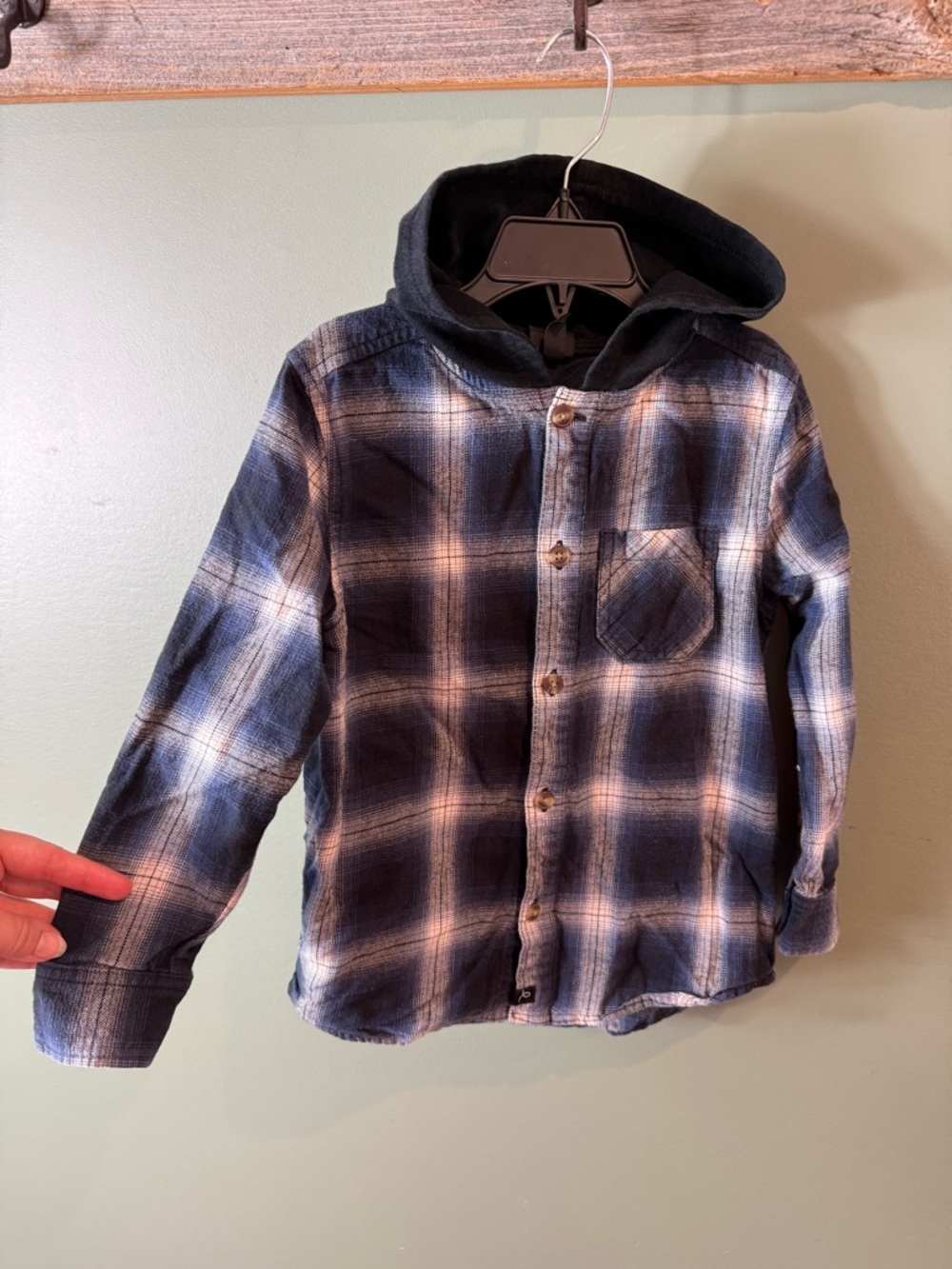 Kids Blue Plaid Hooded Shirt - Casual Button-Up
